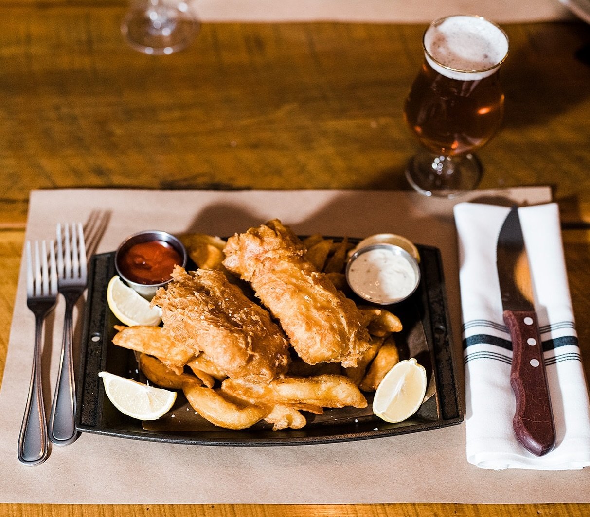 Fish &amp; Chips

Beer Battered Alaskan Cod, Steak Fries

Open at 5:00, Happy Hour Specials until 6:00 at the Bar! 

#oldfieldsofgreenlawn