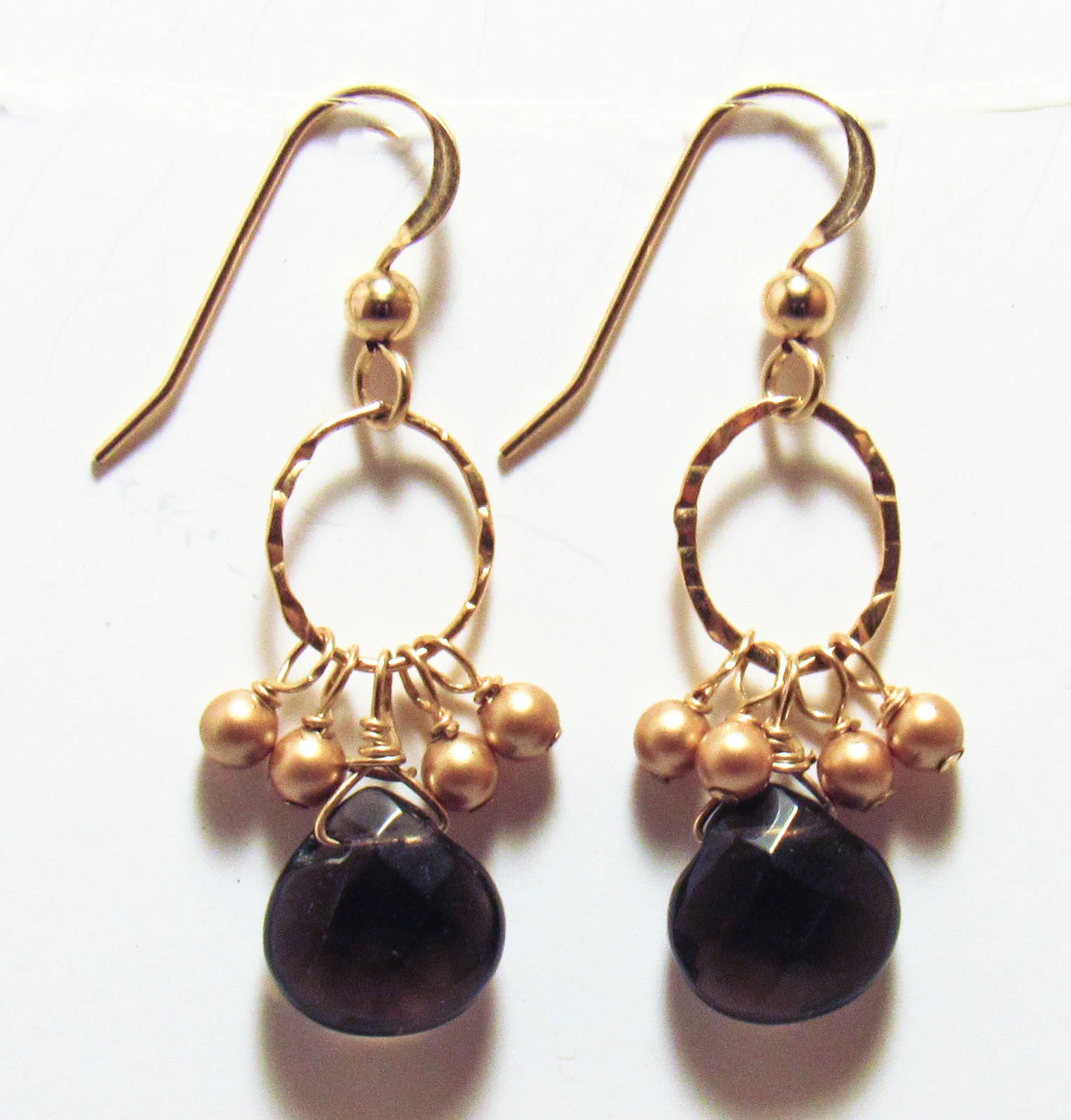 Smokey Quartz and Freshwater Pearls on a Hammered Ring