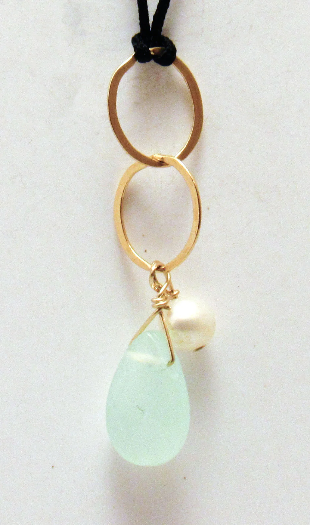 Blue Quartz, Freshwater Pearl on Double Rings