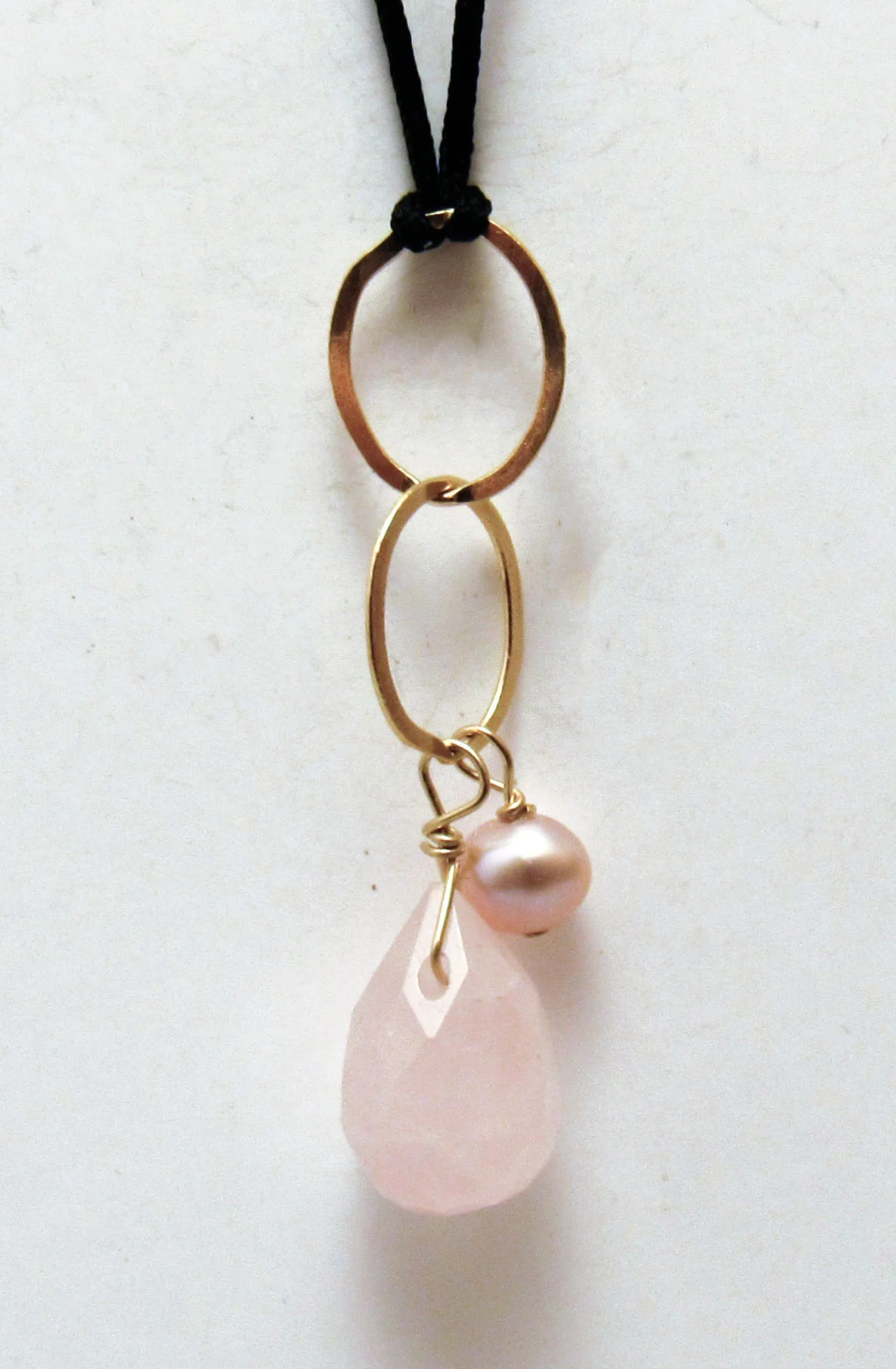 Rose Quartz, Freshwater Pearl on Double Rings