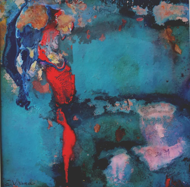 Red and Blue Composition acrylic on paper 8” x 8”