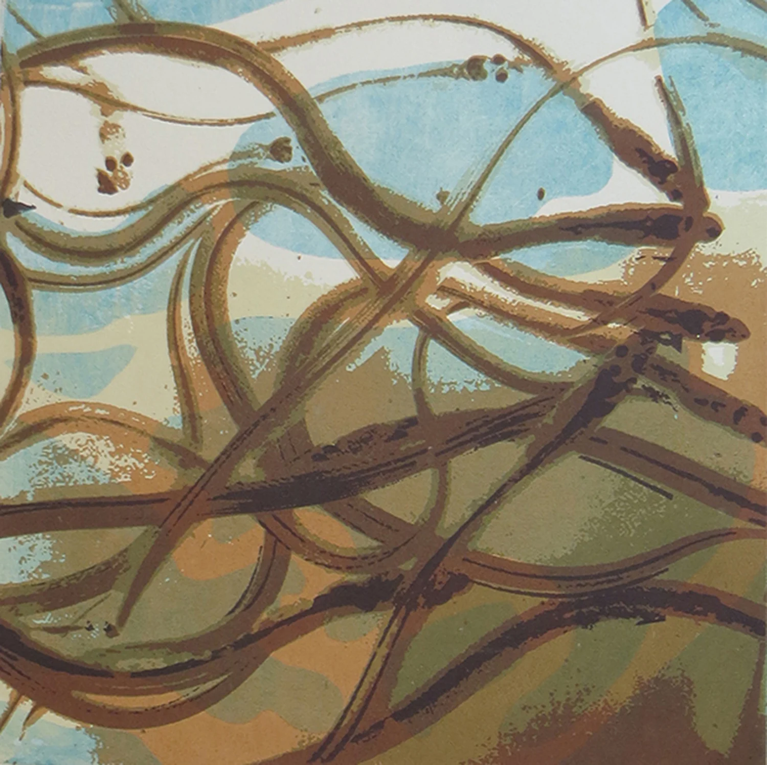 T. A River Runs(Eels), 12x12 inches, Screenprint, Aquatint Etching