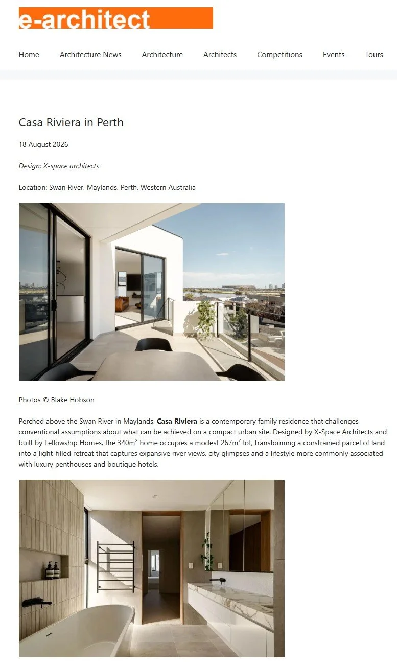 Casa Riviera featured on e-architect, August 2026