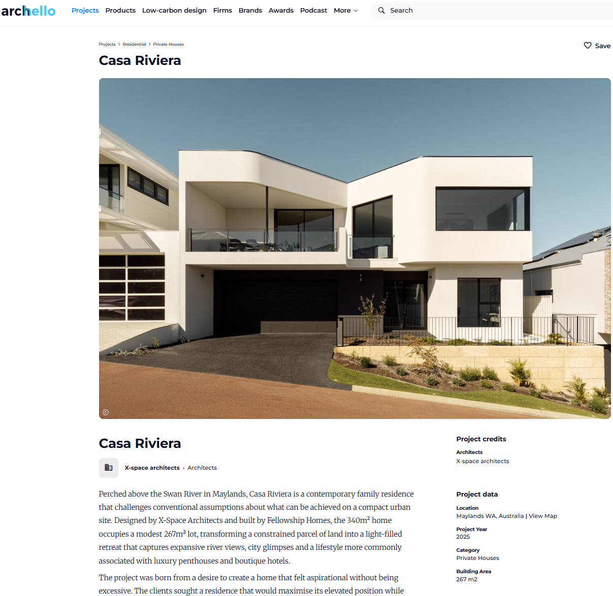 Casa Riviera featured on Archello, August 2026