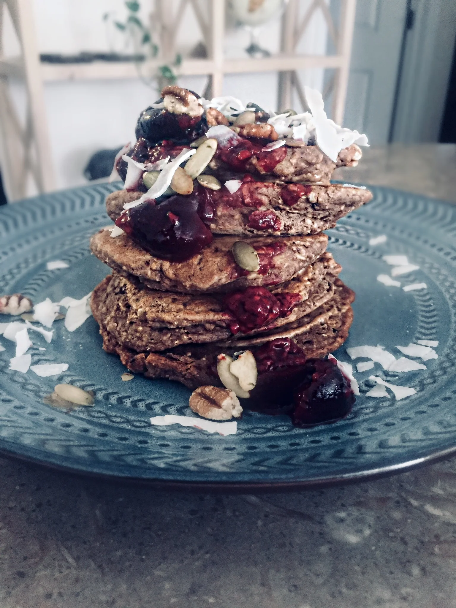 Chocolate Cherry Banana Pancakes
