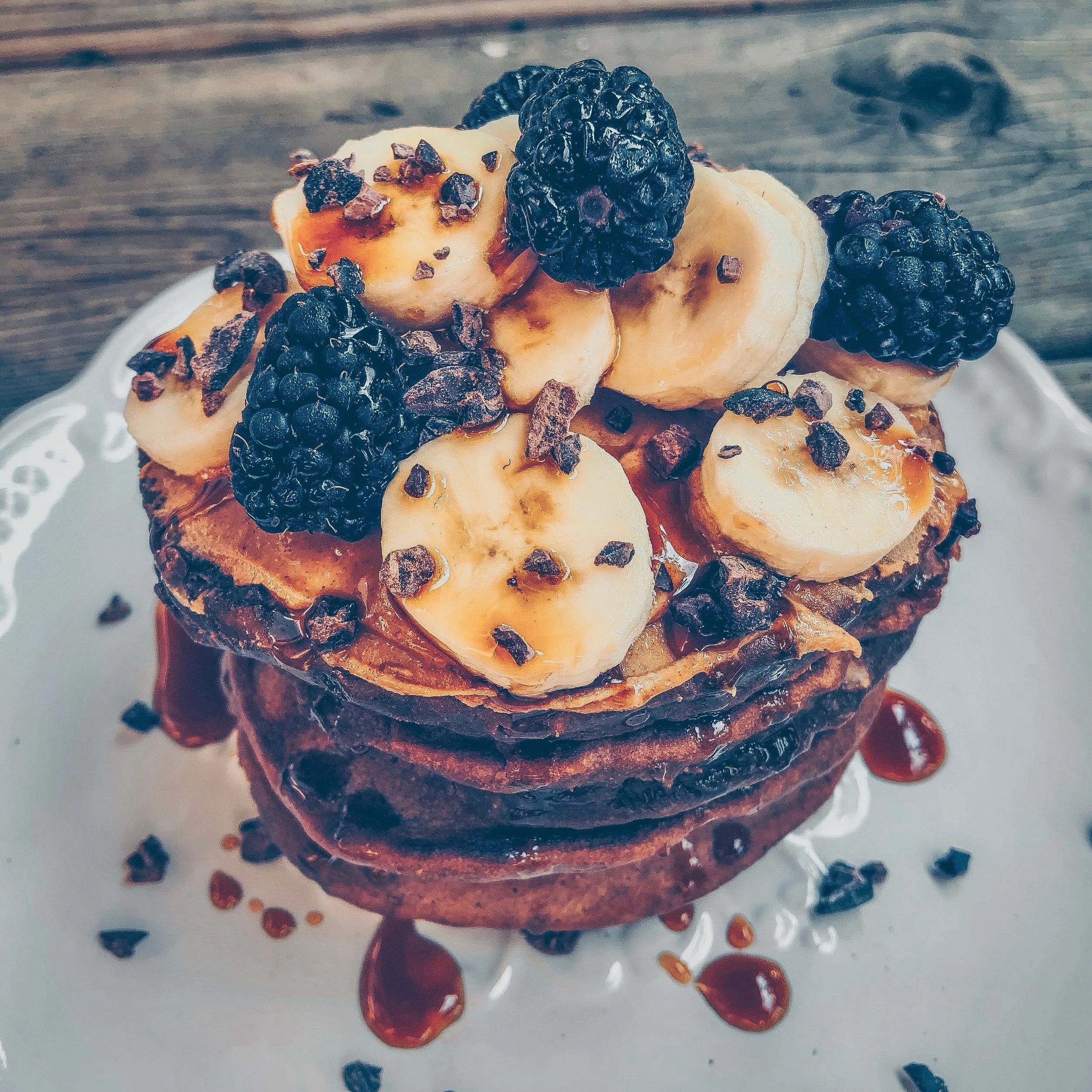 Chocolate Banana Peanut Butter Pancakes