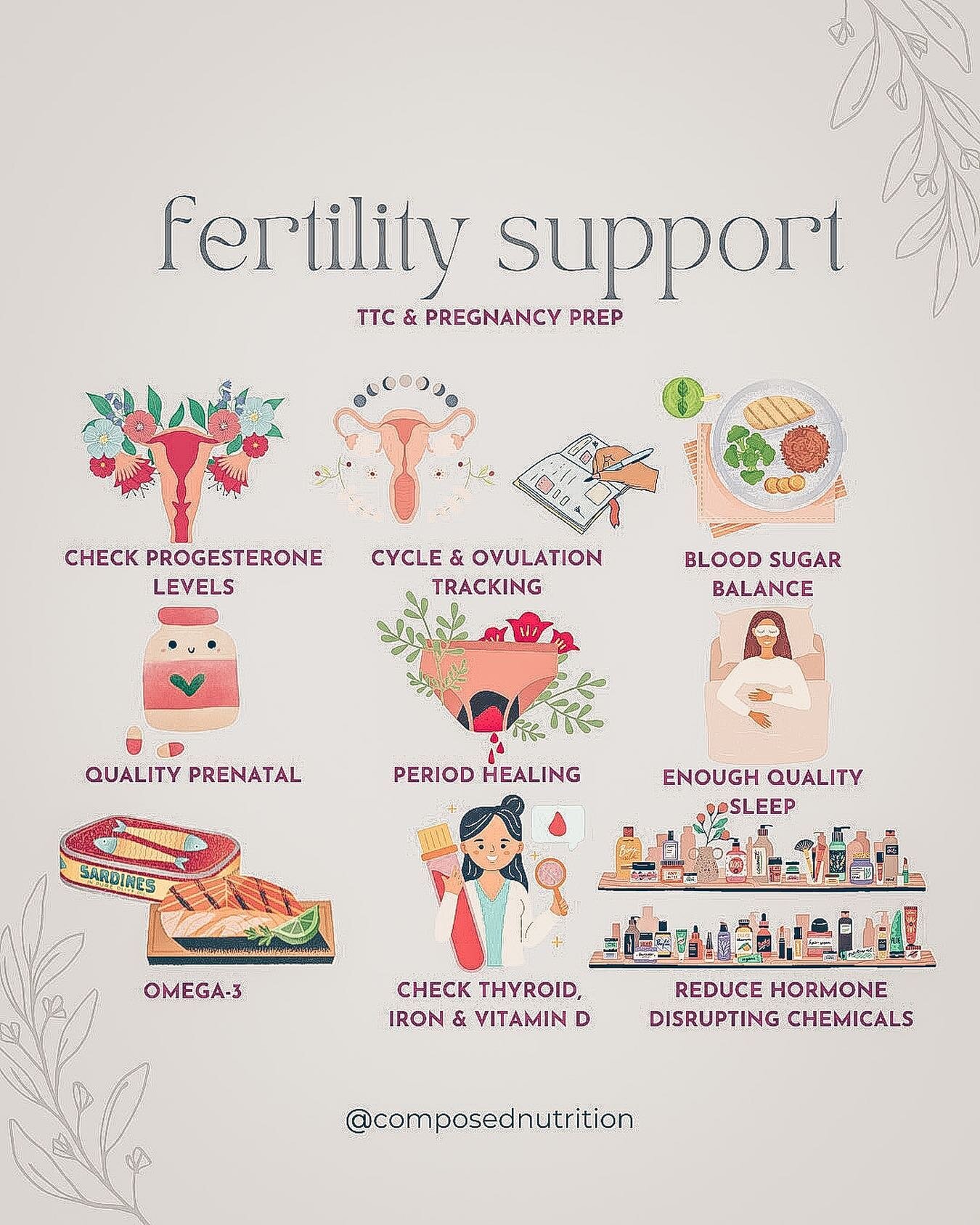 FERTILITY SUPPORT🌻

Conventional medicine is seriously lacking in the preconception area!!

We spend our whole lives wishing our periods away, suppressing our hormones on birth control, or doing everything to NOT get pregnant&hellip;

When the time 