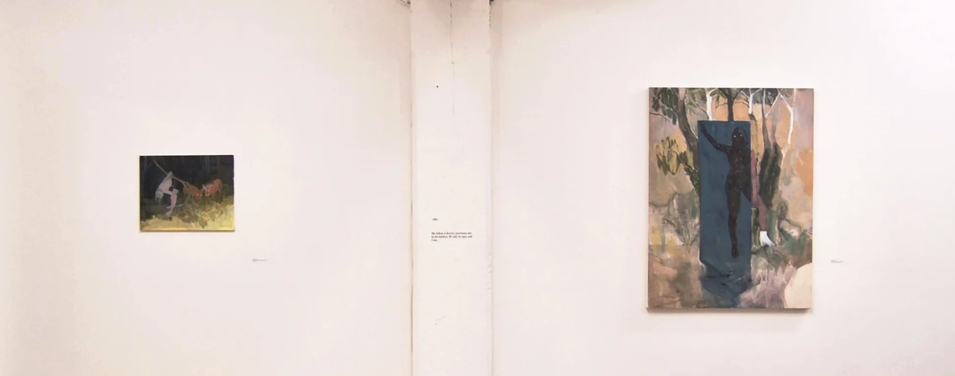 Left- I Think I See Something Out There (2017) Right- White Boots After Labor Day (2018) Hannah Hill. Oil on Canvas. 