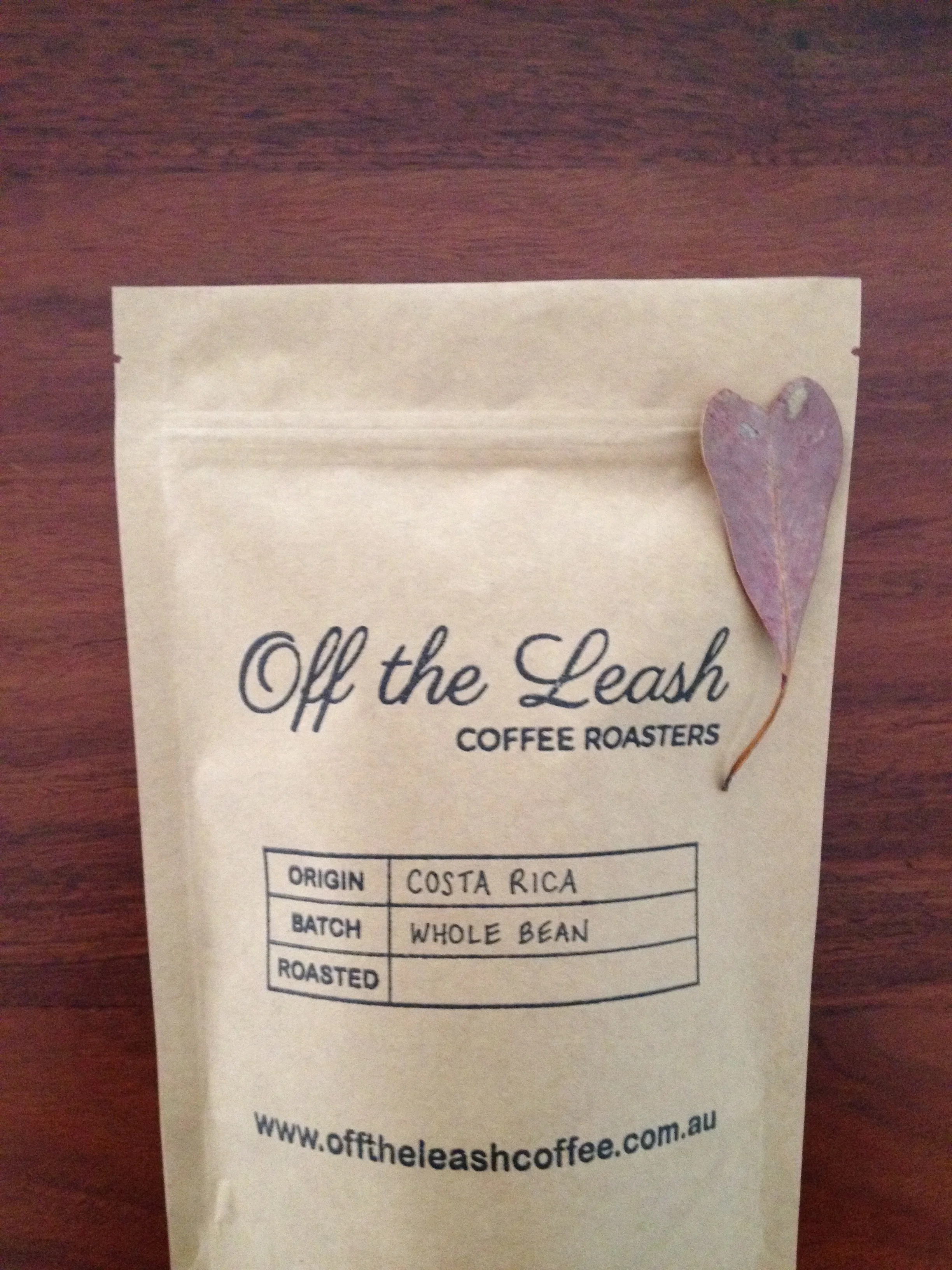 Hand Stamped Kraft Coffee Bag, Costa Rica Fresh Roasted Coffee Beans Bunbury WA