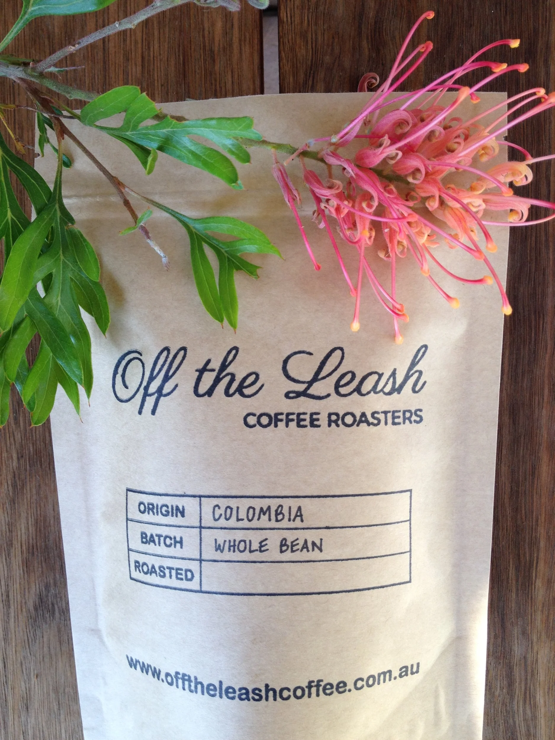 Hand Stamped Kraft Coffee Bag, Colombia La Herrera Fresh Roasted Coffee Beans Bunbury WA
