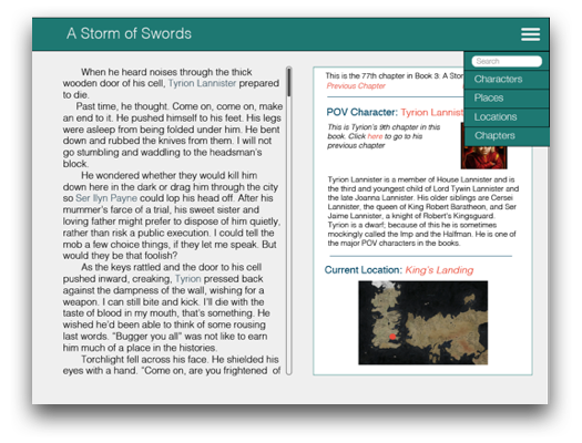 Menu to explore other story elements