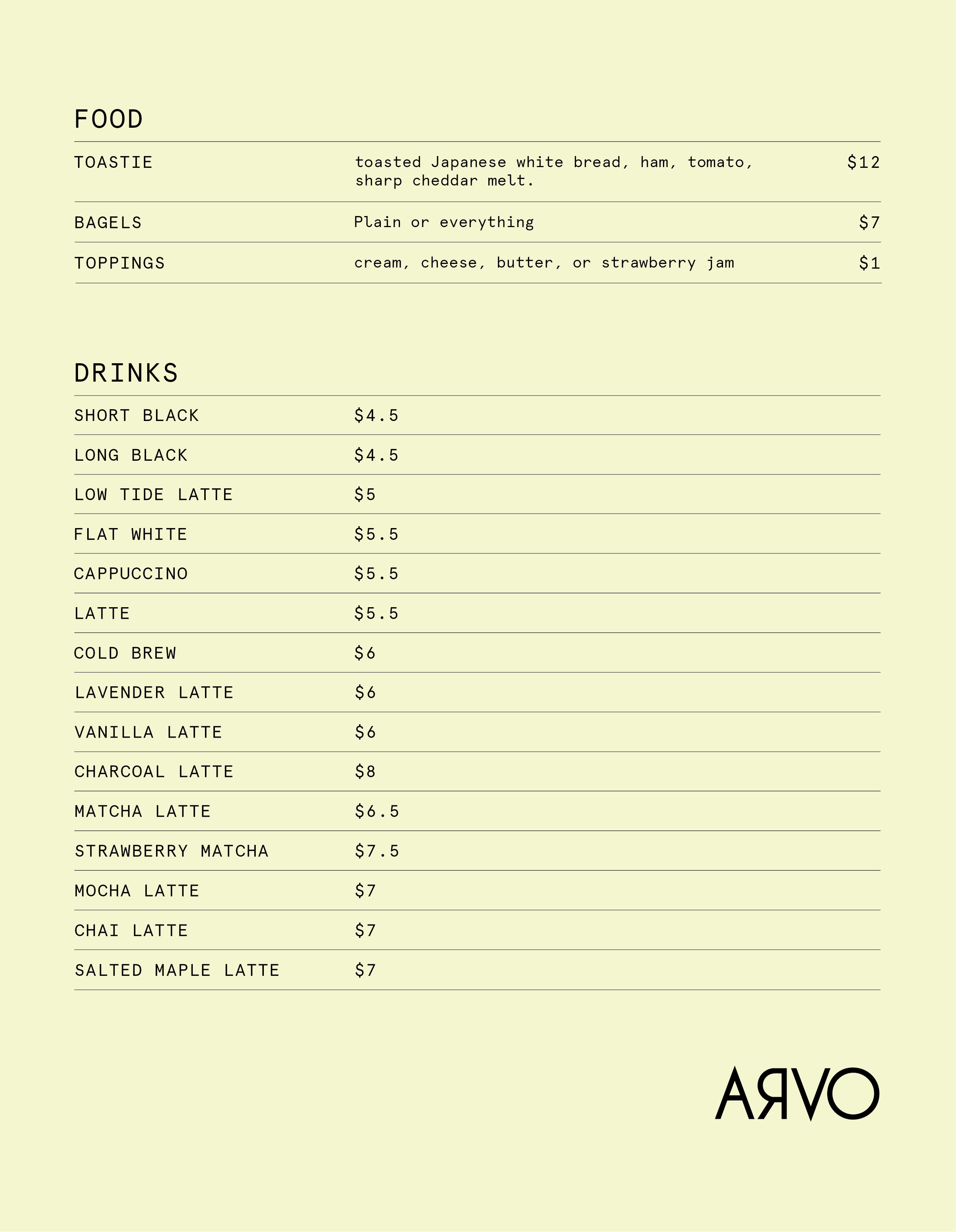 ARVO Surfjack Menu