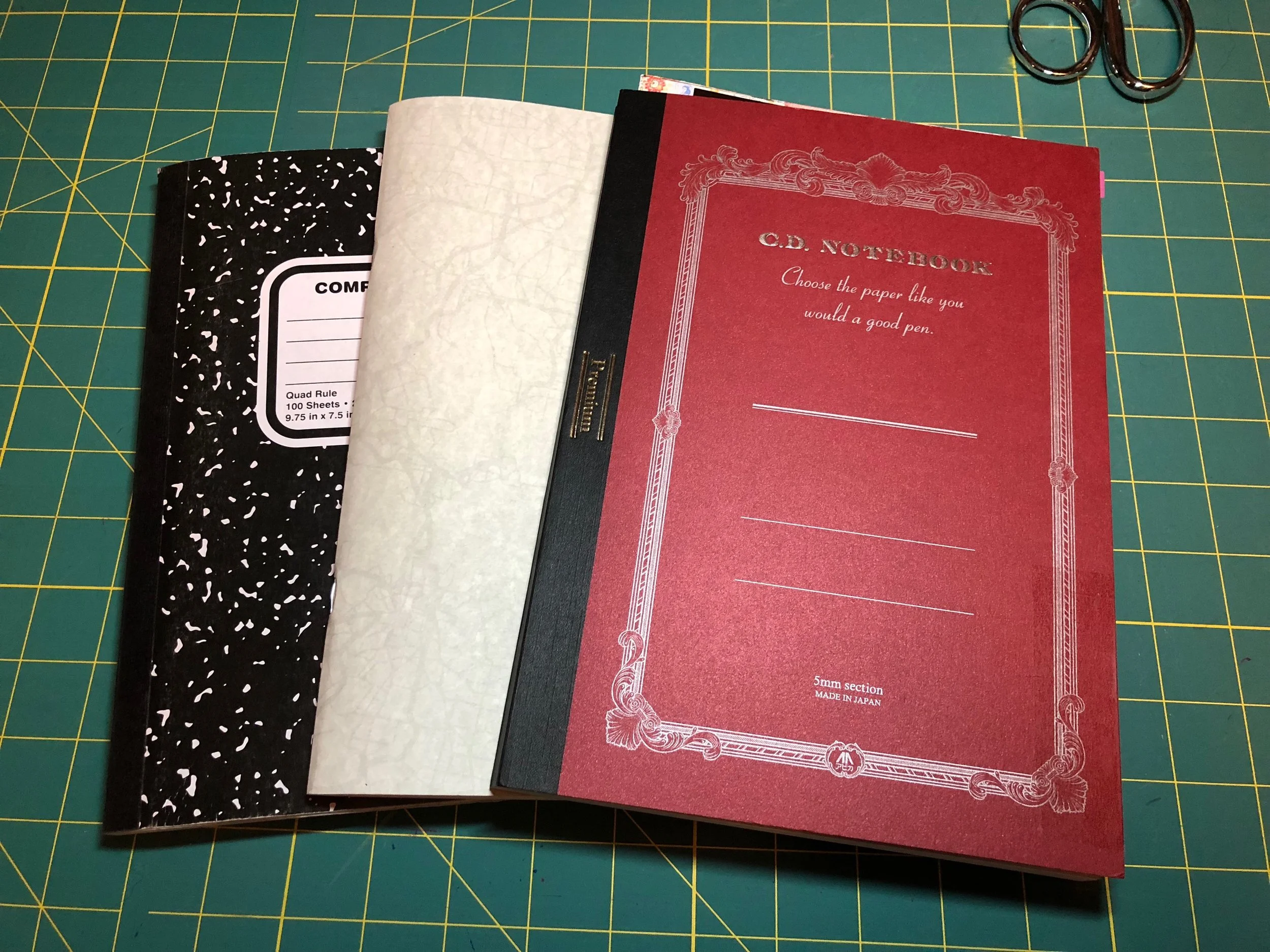 Composition book (note/sketchbook), work calendar, Apica planner. They're all the same size and they are beautiful together!
