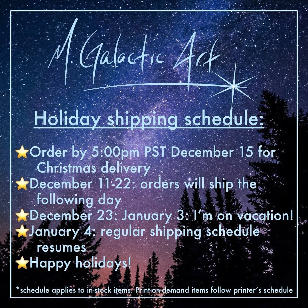 Attention last-minute shoppers!
🎄Order by 5pm Pacific time this Friday, December 15, for delivery by Christmas!
⭐️Orders placed between now and 5pm December 22 will ship the following day!
💖December 23 - January 3 I&rsquo;m on vacation!!!
🚀My norm