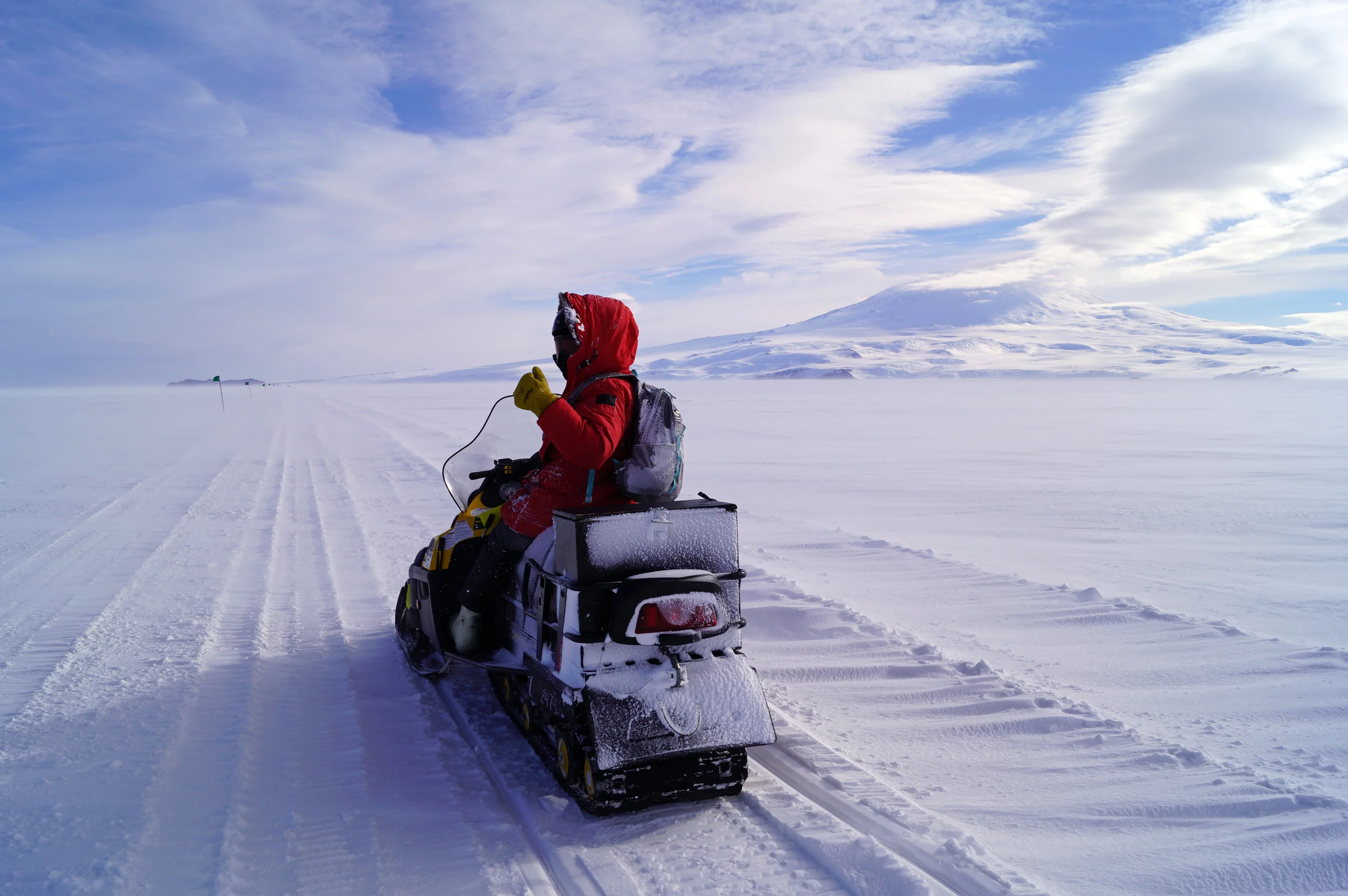 Snow machining on the sea ice. Photo credit: Elaine Hood.