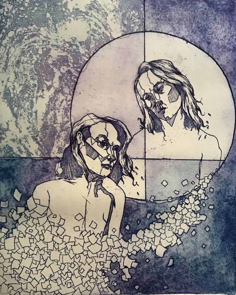 Self Reflection, etching on printmaking paper