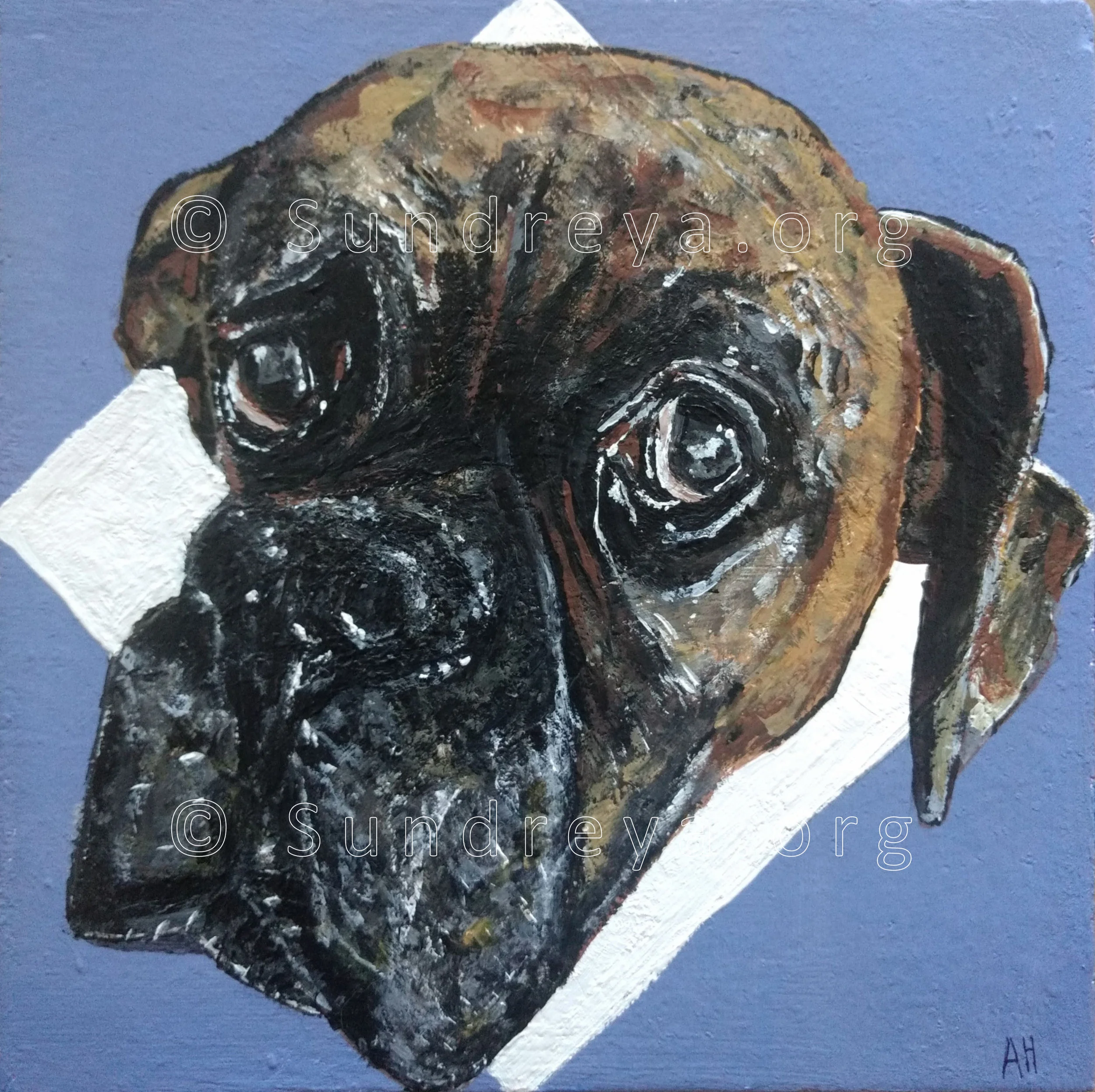 Commissioned: Jeremy the Boxer, 6 x 6" tile, acrylic with gloss finish