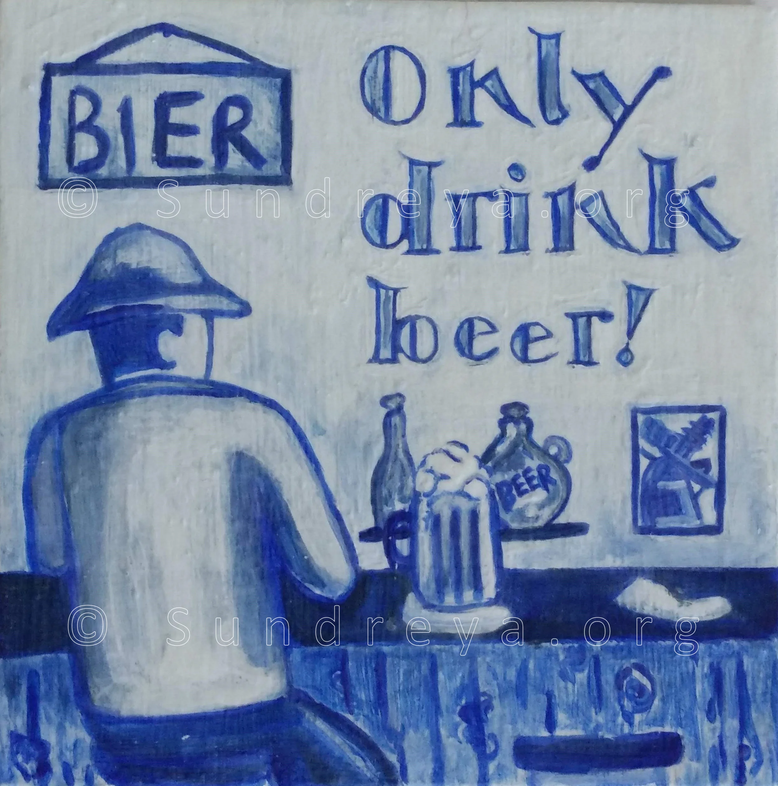 Commissioned: Bier, 6 x 6" tile, acrylic with gloss finish