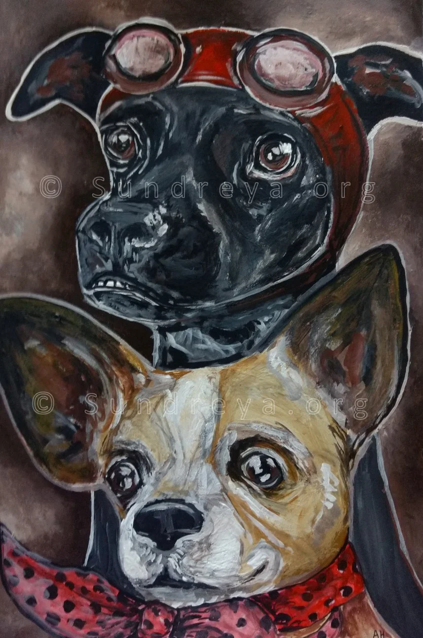 Commissioned: Juanita and Lola, acrylic on 7 x 10” paper