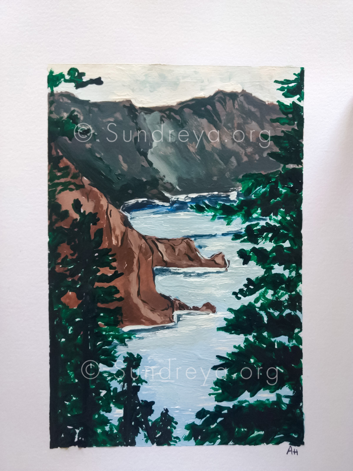Crater Lake, acrylic on 5 x 8” paper