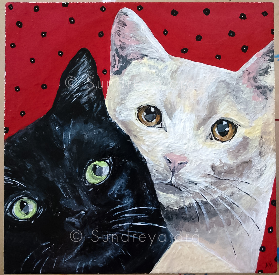 Commissioned: Lucy and Vivian, acrylic on 6 x 6” tile with gloss finish