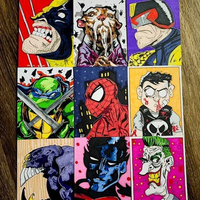 Sketch cards variety. Markers on post card stock.