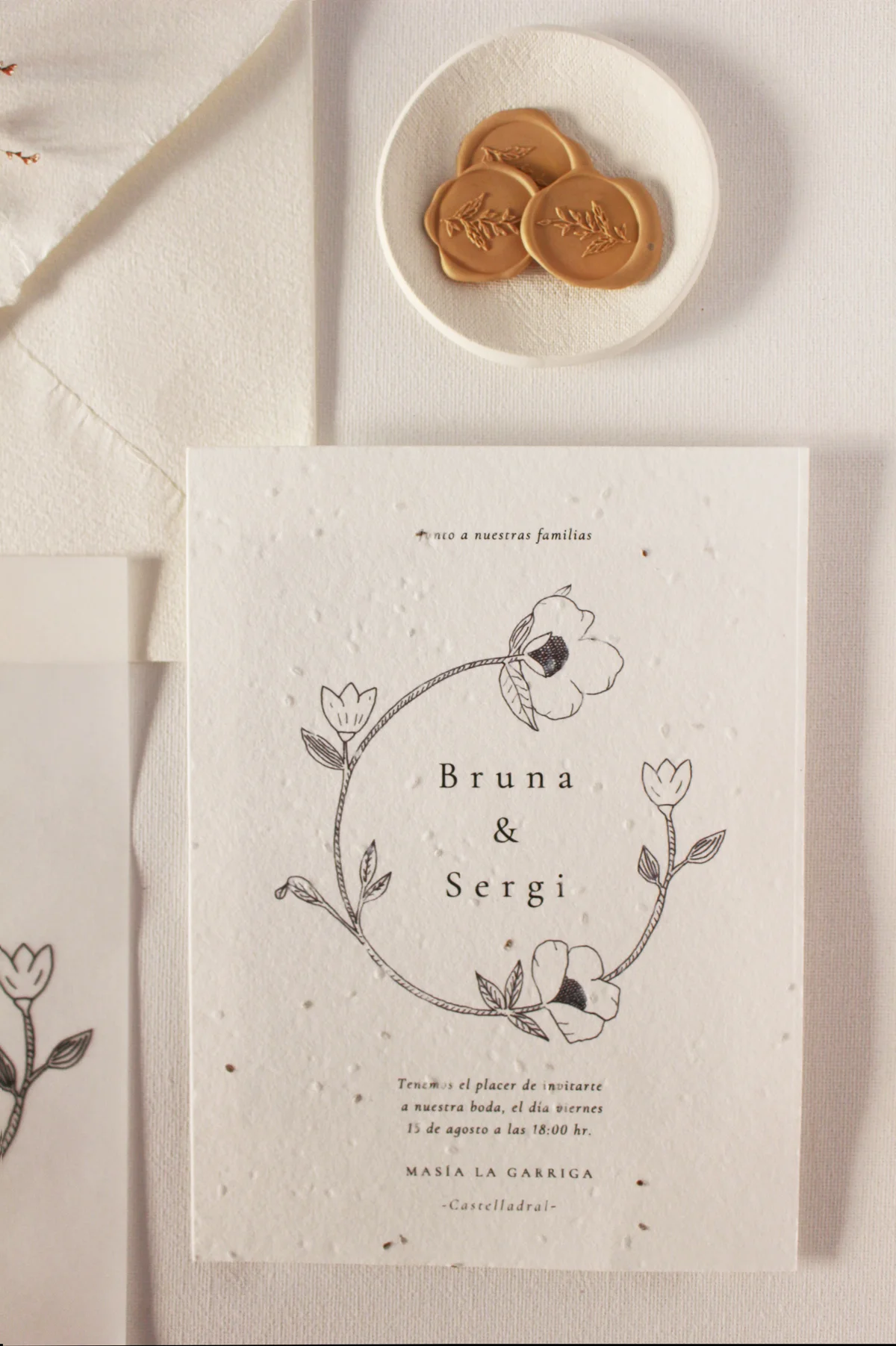 Invitación en papel plantable de semillas de zinnia
