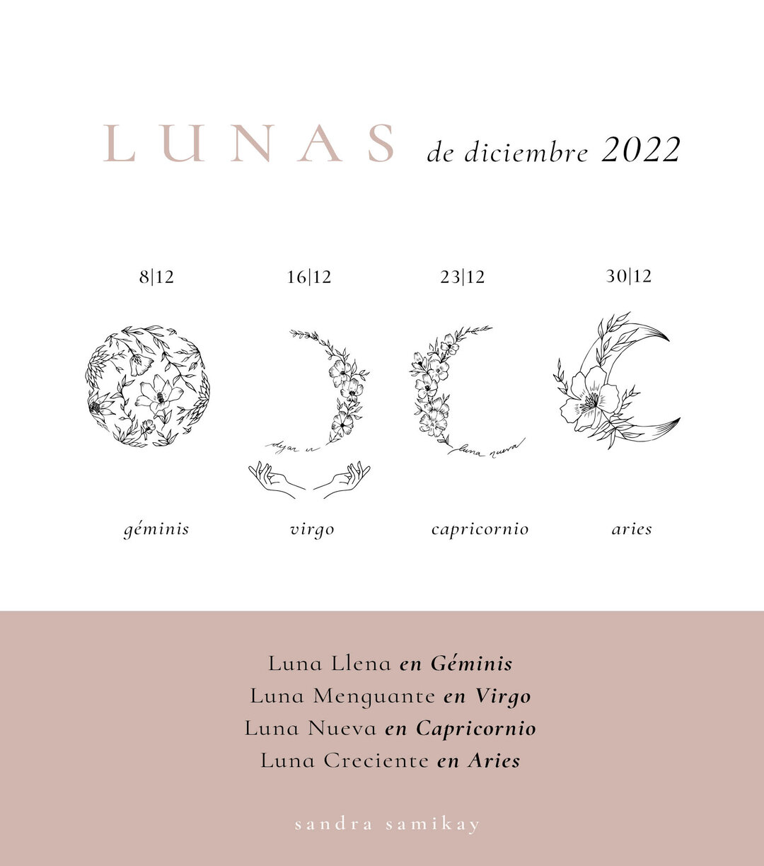 Bella.. estas son las lunas de este mes, las aprovechamos todas? ​​​​​​​​

Quiero regalarte la oportunidad de caminar este mes con las Lunas,  por eso ya puedes  DESCARGAR el mes de diciembre de mi Calendario Lunar,  impr&iacute;melo y  empieza a pla