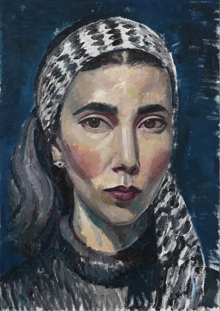 Self-portrait in Houndstooth Scarf
