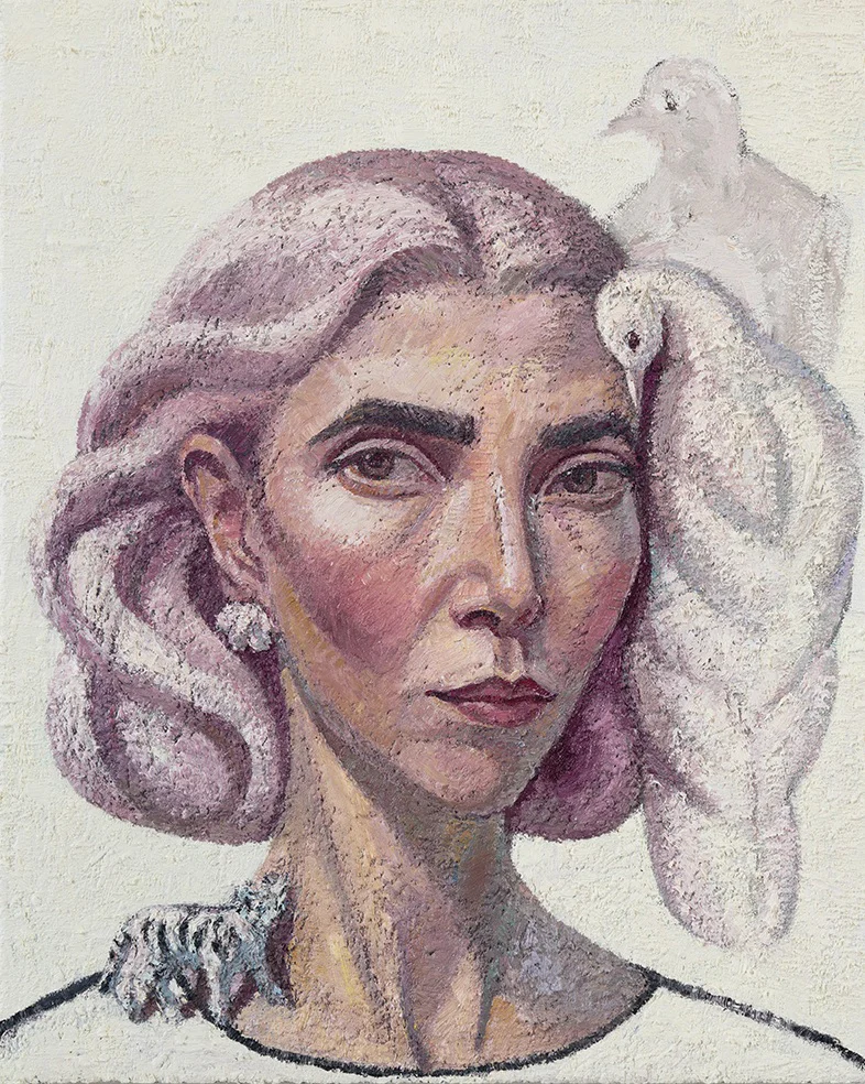 Self-portrait with Dove , oil on linen, 50.5cm x 40.5cm, 2017
