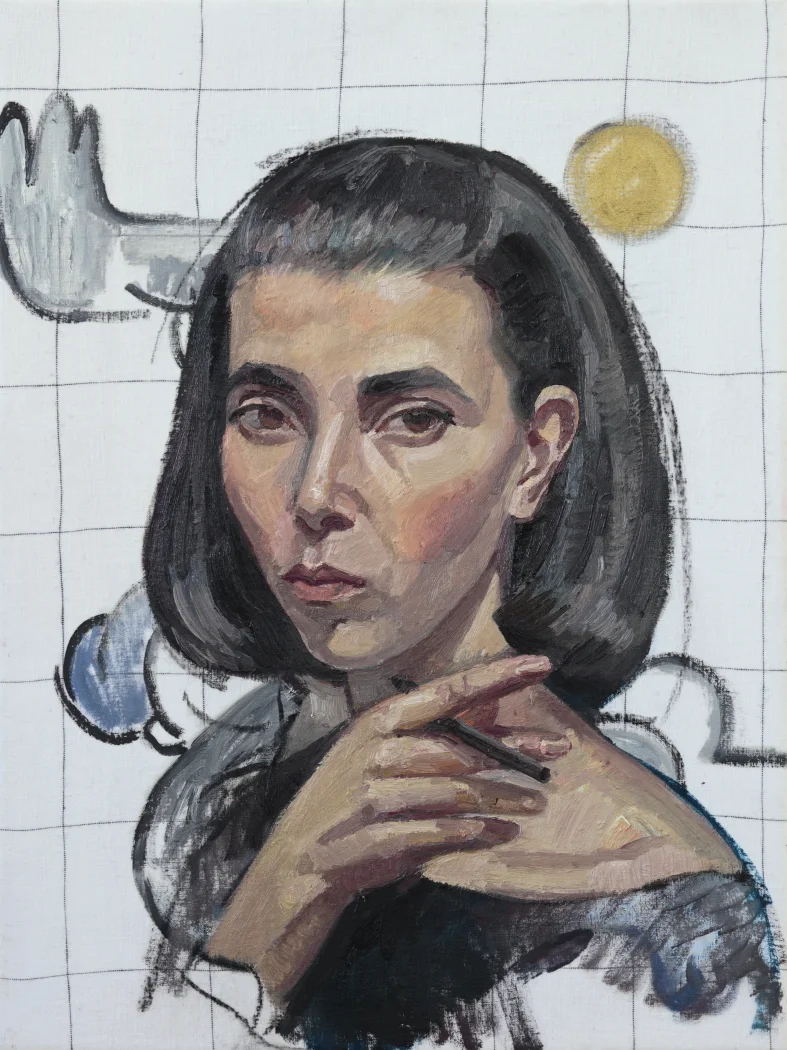 Self-portrait with Charcoal , oil and charcoal on bedlinen, 61cm x 46cm, 2017