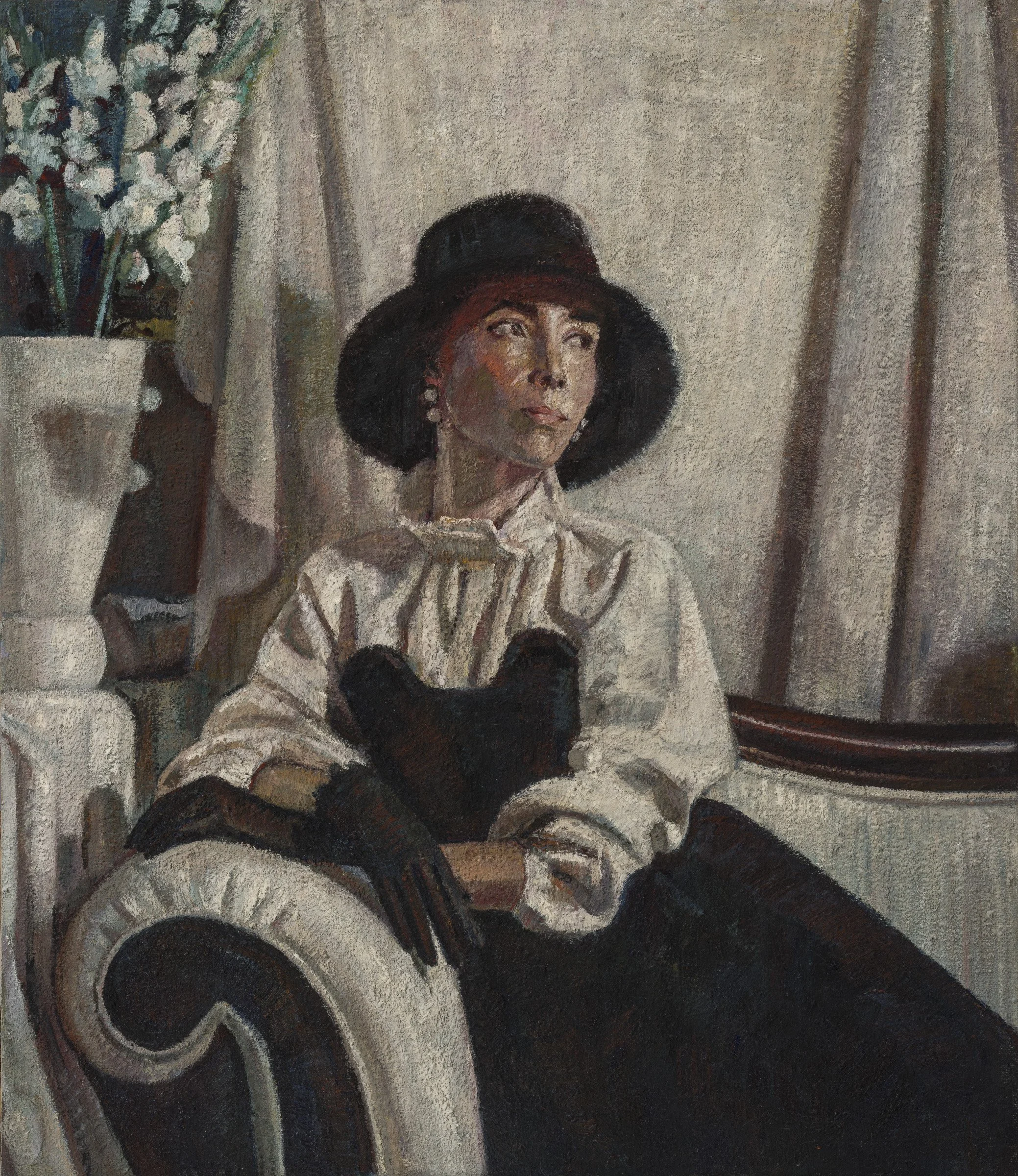 Seated woman with black hat (self-portrait)