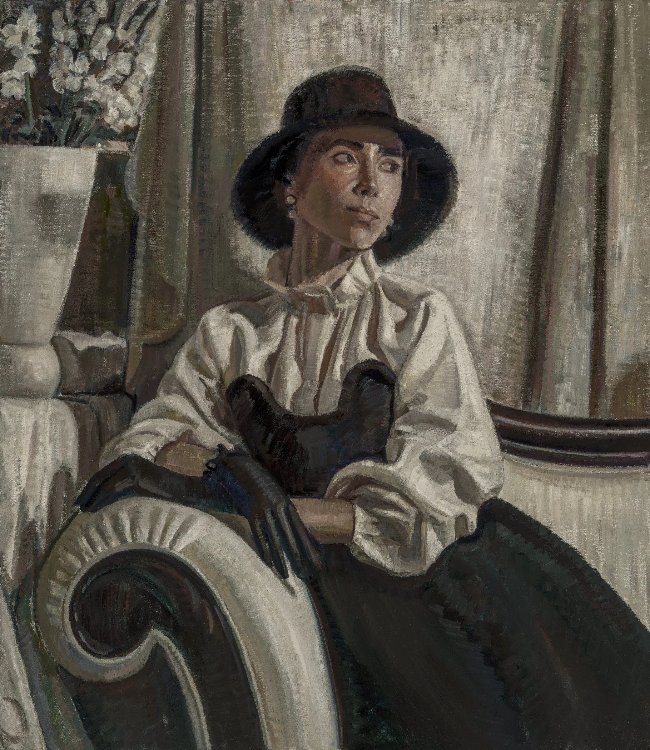 Seated self-portrait in black