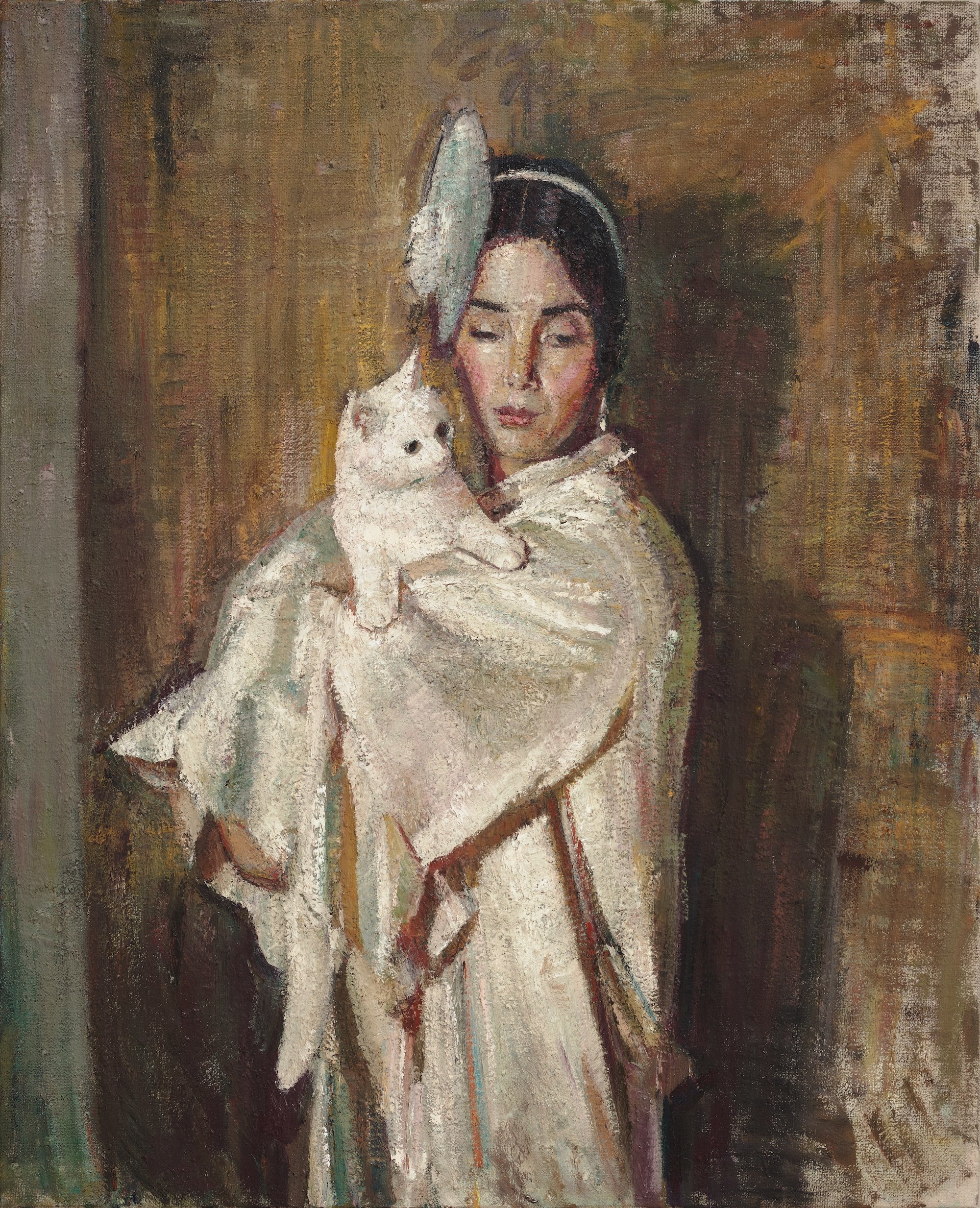 Woman with White Cat I