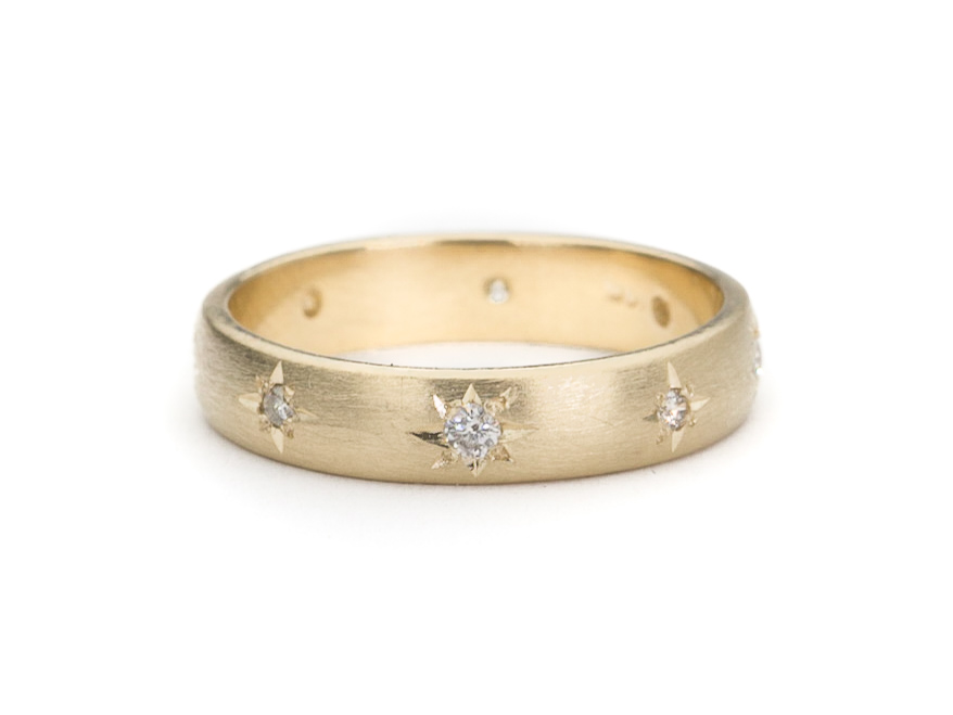 14K Yellow Gold Star Set Diamond Band