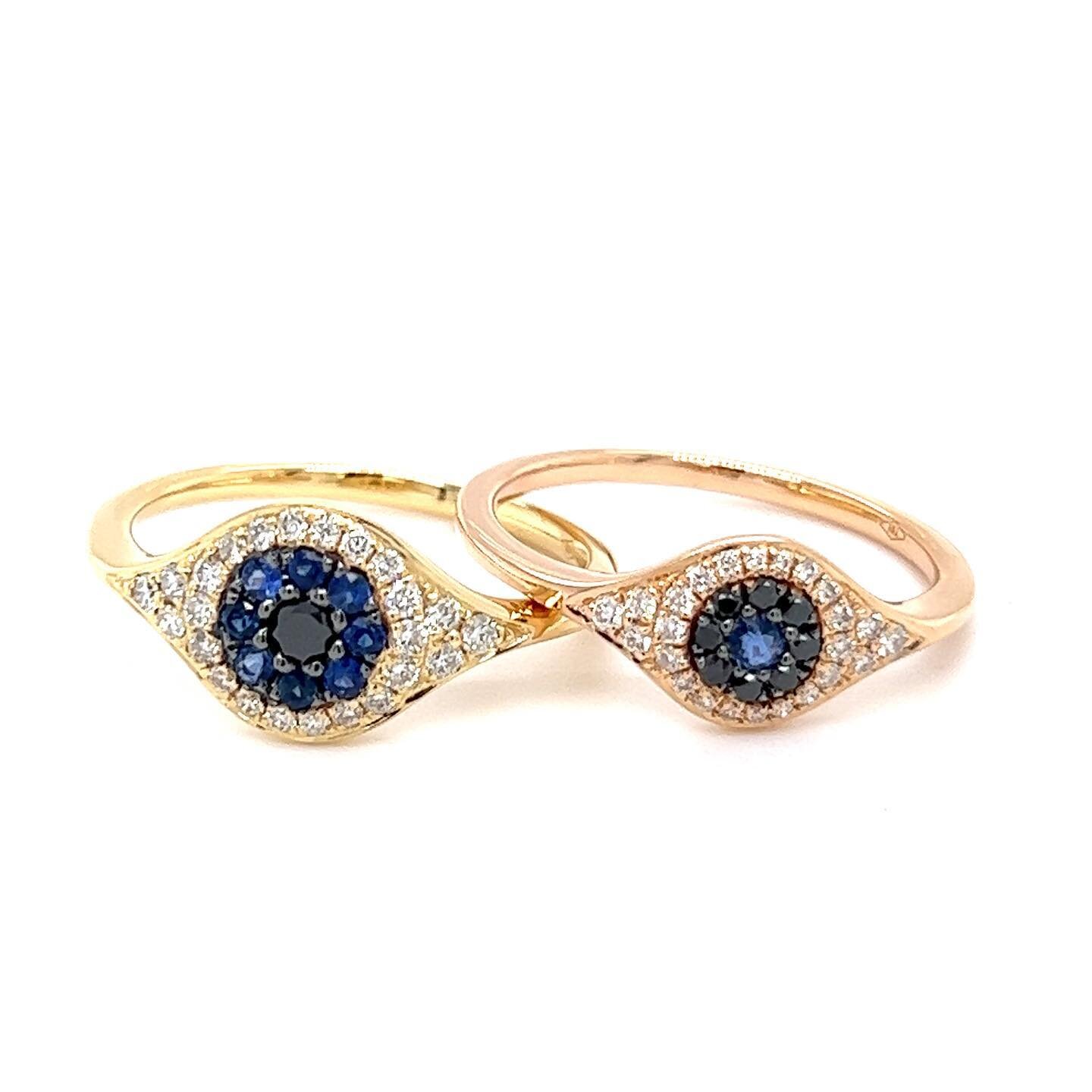 Here&rsquo;s lookin&rsquo; at you. 18k Solid gold with diamonds &amp; sapphires. 🤩
#weissjewelry #evileyering