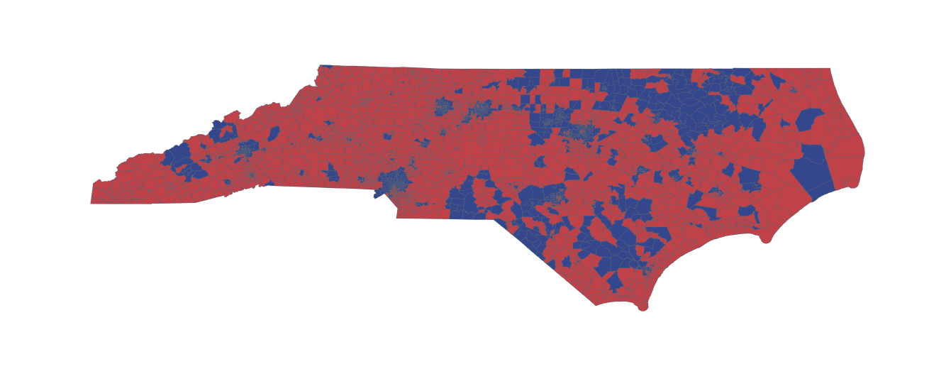 The 2014 Senate election. Red precincts were majority Republican, and blue districts were majority Democrat. 
