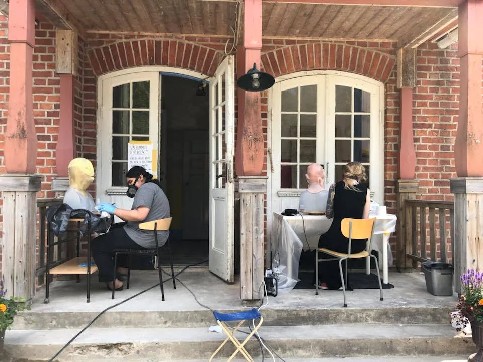 Creative work going on everywhere at Helsinglight last summer! Here students decided to sit outside and airbrush their masks!
