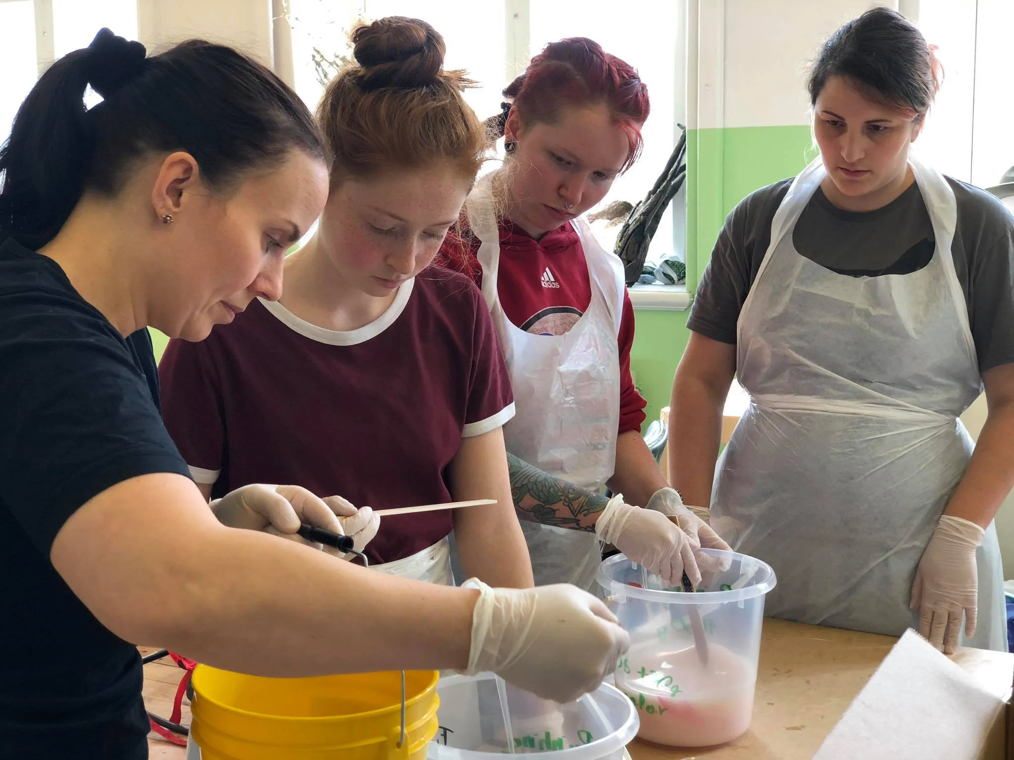Silicone mixing and casting in progress during our 10-day silicone mask making workshop at Helsinglight FX