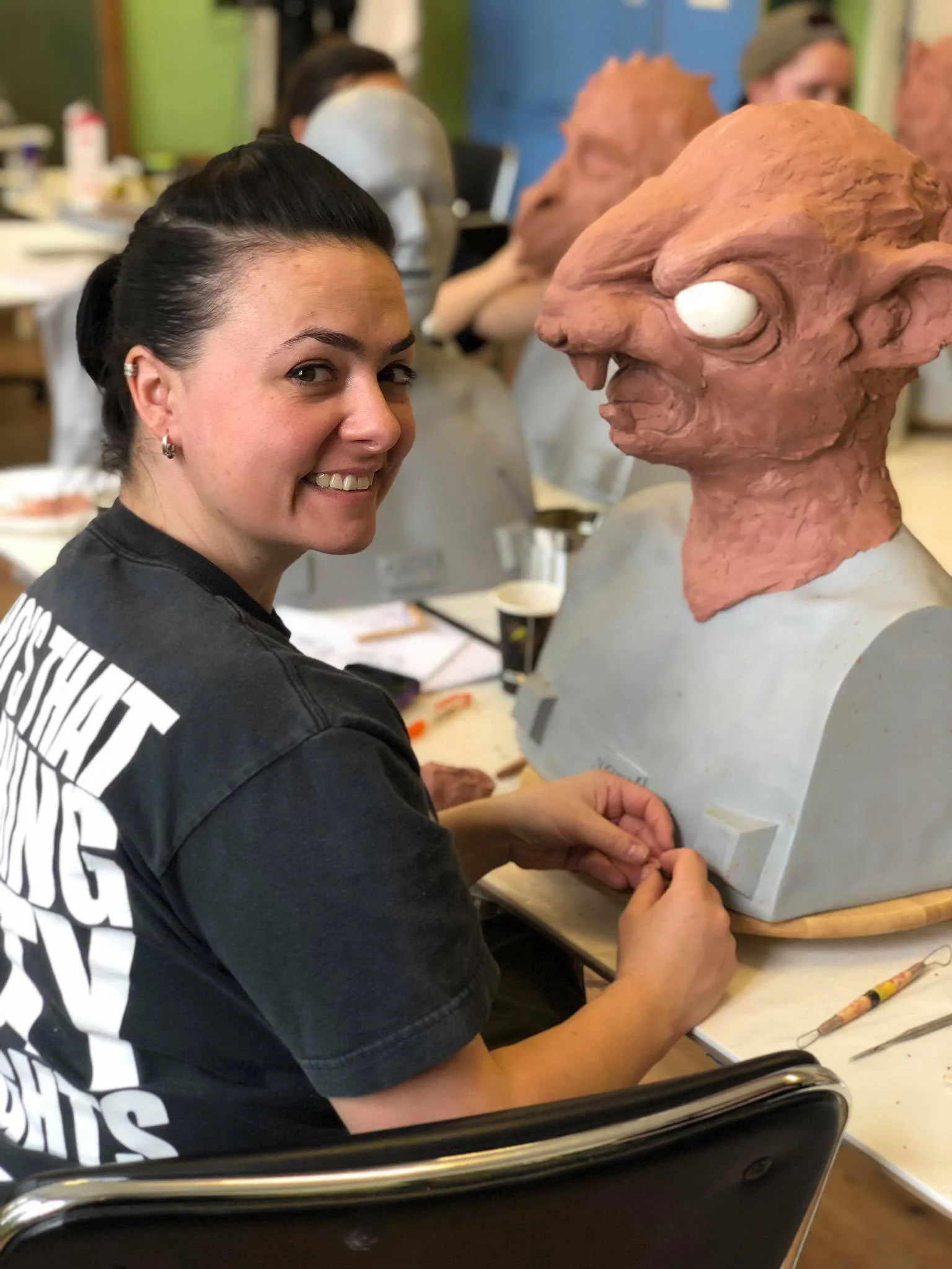 Amfiria work in progress on her rat sculpture when she took part of 10-day silicone mask making workshop