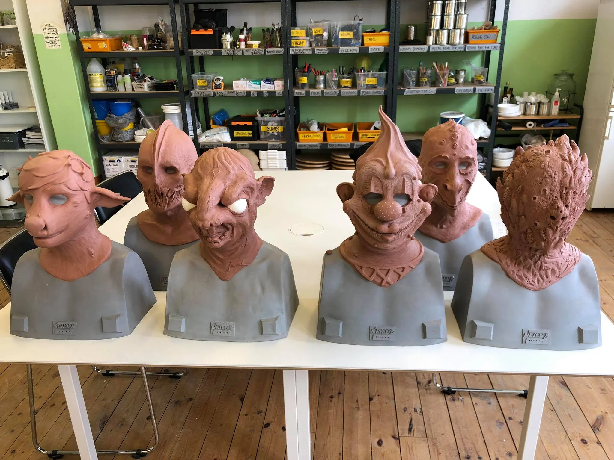 The finished sculptures by the students at Helsinglight FX at the 10-day Silicone Mask Making workshop