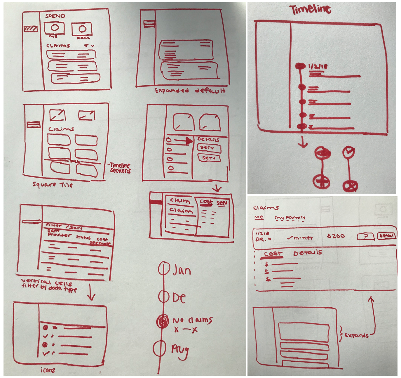 Here are some initial concepts I sketched. The lead web designer and I then critiqued our collective sketches prior to creating lo-fi wireframes.