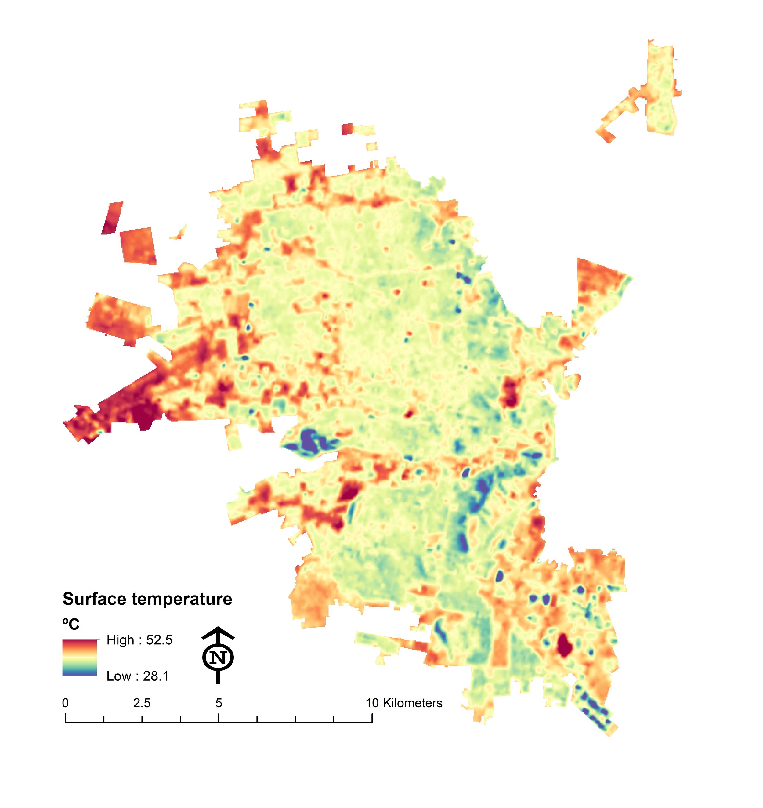 Temperature distribution across Hermosillo, Mexico