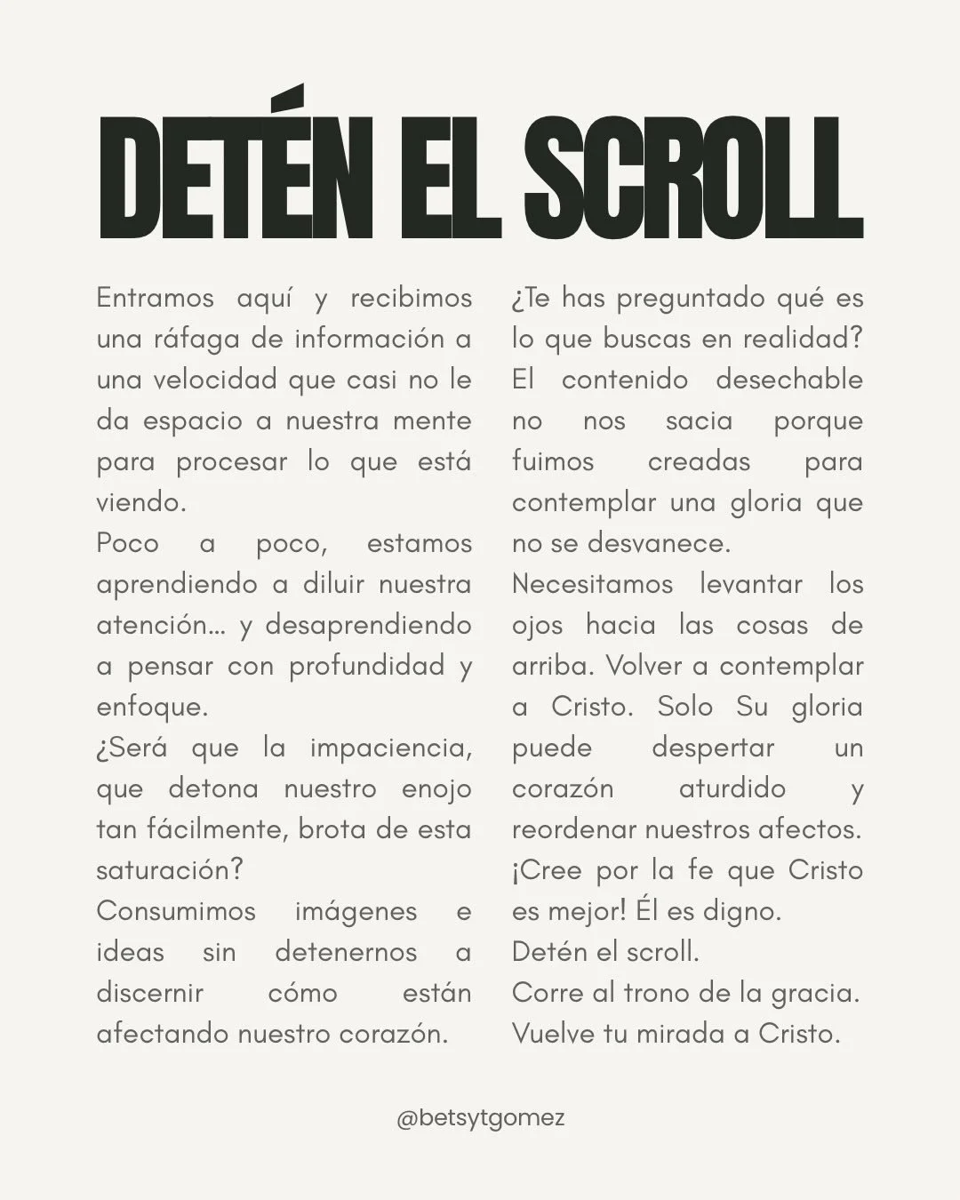 Por cada mirada a tu celular, mira diez veces a Cristo. 
Por cada desliz por el feed, desl&iacute;zate diez veces por la Palabra de Dios.
Por cada impulso de abrir tu m&oacute;vil, pide al Se&ntilde;or que te d&eacute; la convicci&oacute;n de que sol