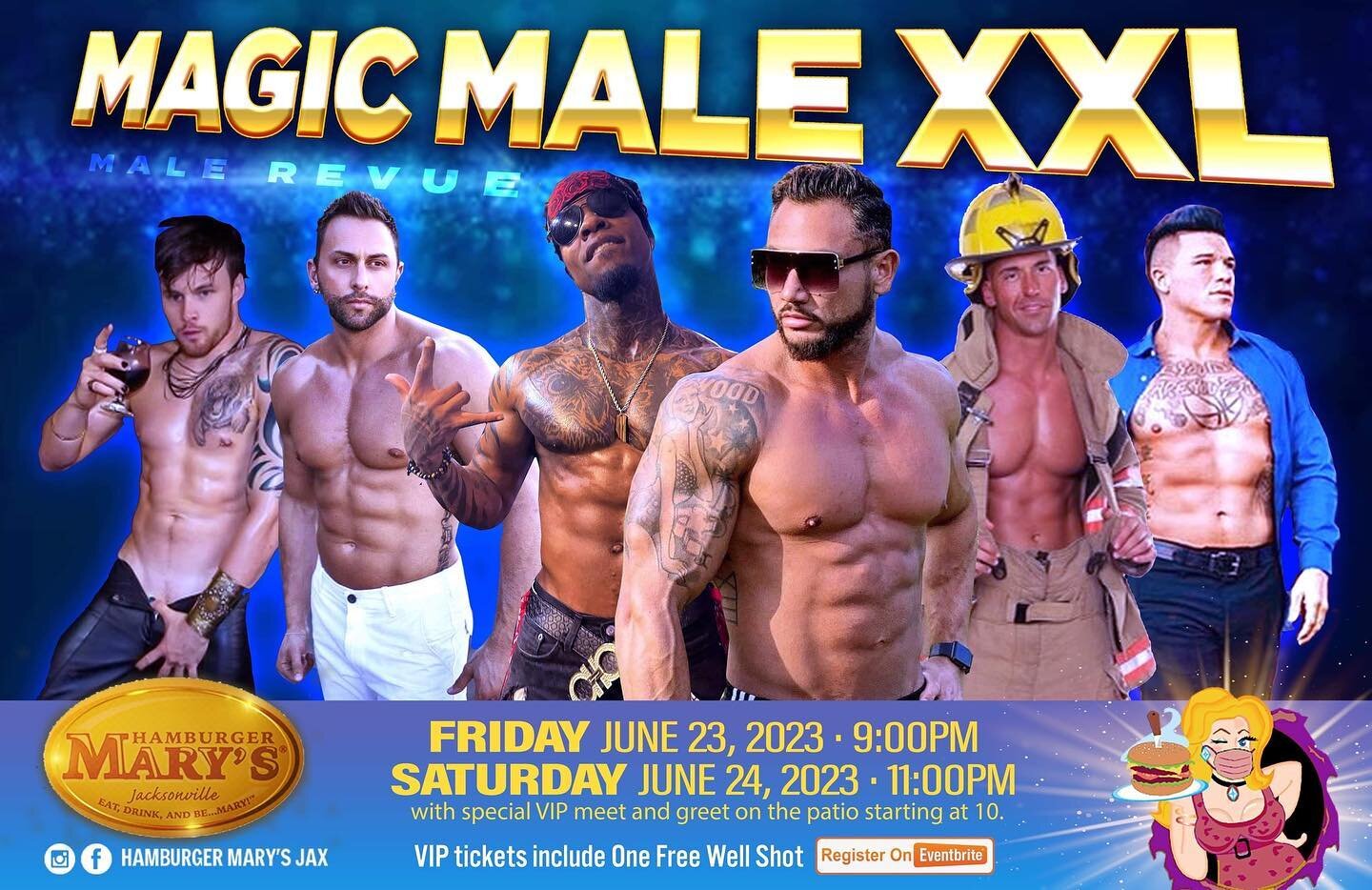 Save the Date! Back by Popular Demand! Hamburger Mary's Special Male Revue Event Night! Come drink, and be Mary! Friday, June 23rd 9pm-11pm https://tristandavideventsjax.eventbrite.com Saturday, June 24th 11pm-1am https://Tristandavideventsjax24.even