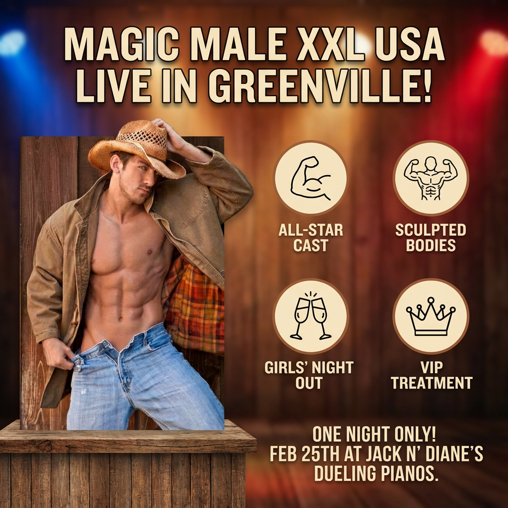 MAGIC MALE XXL USA: Wednesday, February 25th, 2026 at 8:00 PM at Jack n' Diane's Dueling Pianos in Greenville, SC!