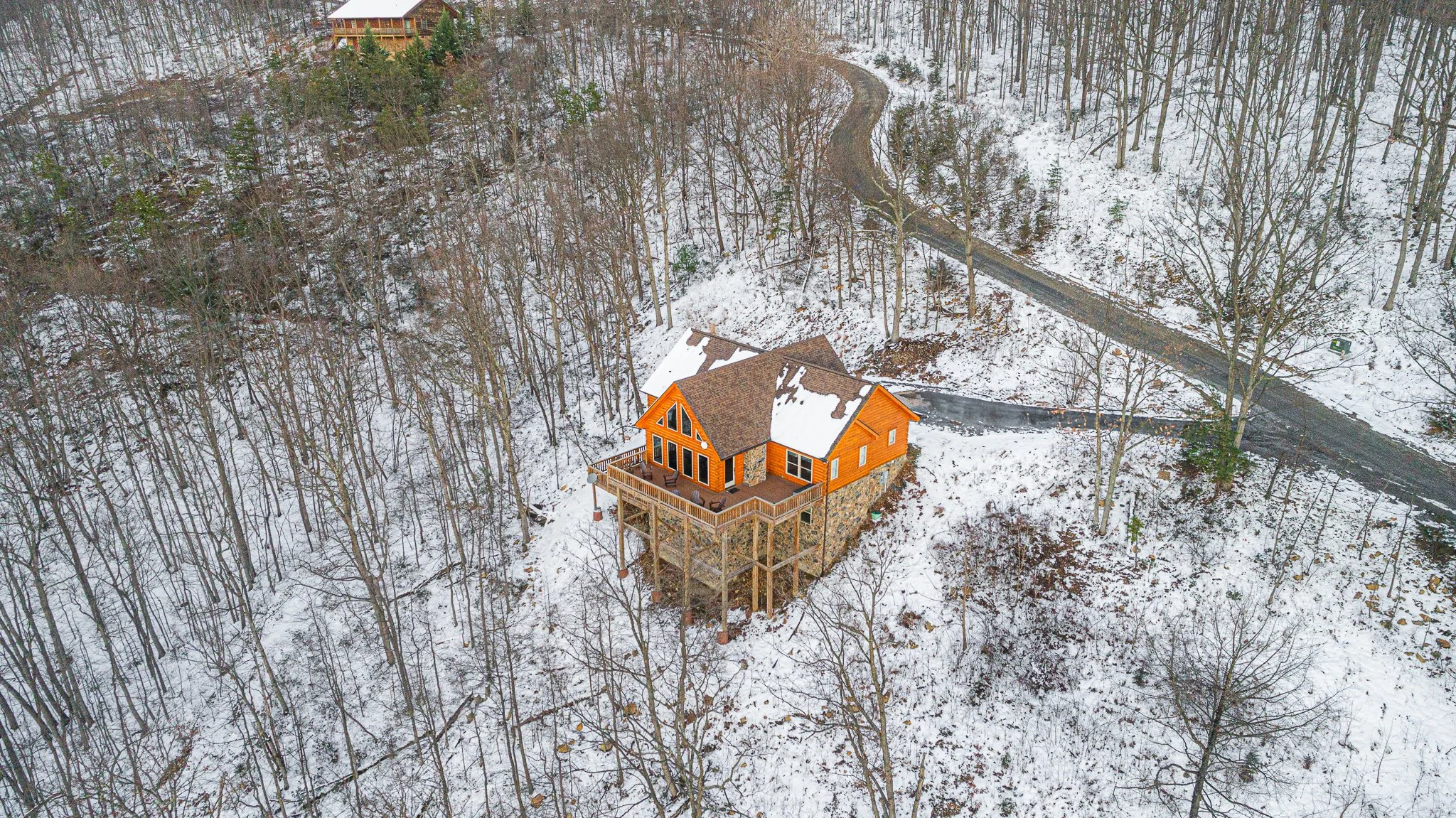 Residential Real Estate Aerial Drone Photography Snow Forest