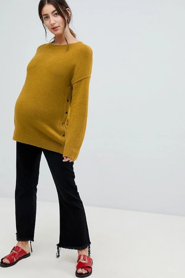Best-New-ASOS-Maternity-Arrivals-Mustard-Yellow-Side-Button-Sweater-Cropped-Raw-Hem-Black-Jeans-Le-Bump-Baby-Blog.jpg