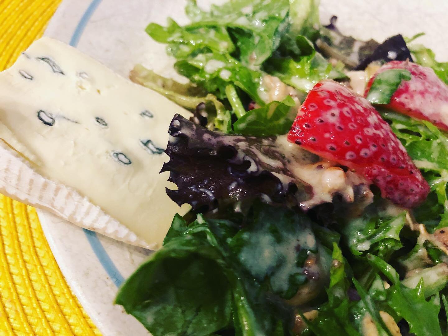 Sometimes bleu cheese can be too overpowering in a meal. That&rsquo;s why this mild triple cream brie bleu is the perfect addition to your meals! We melted ours down and mixed it together with a raspberry vinaigrette dressing to put on our strawberry