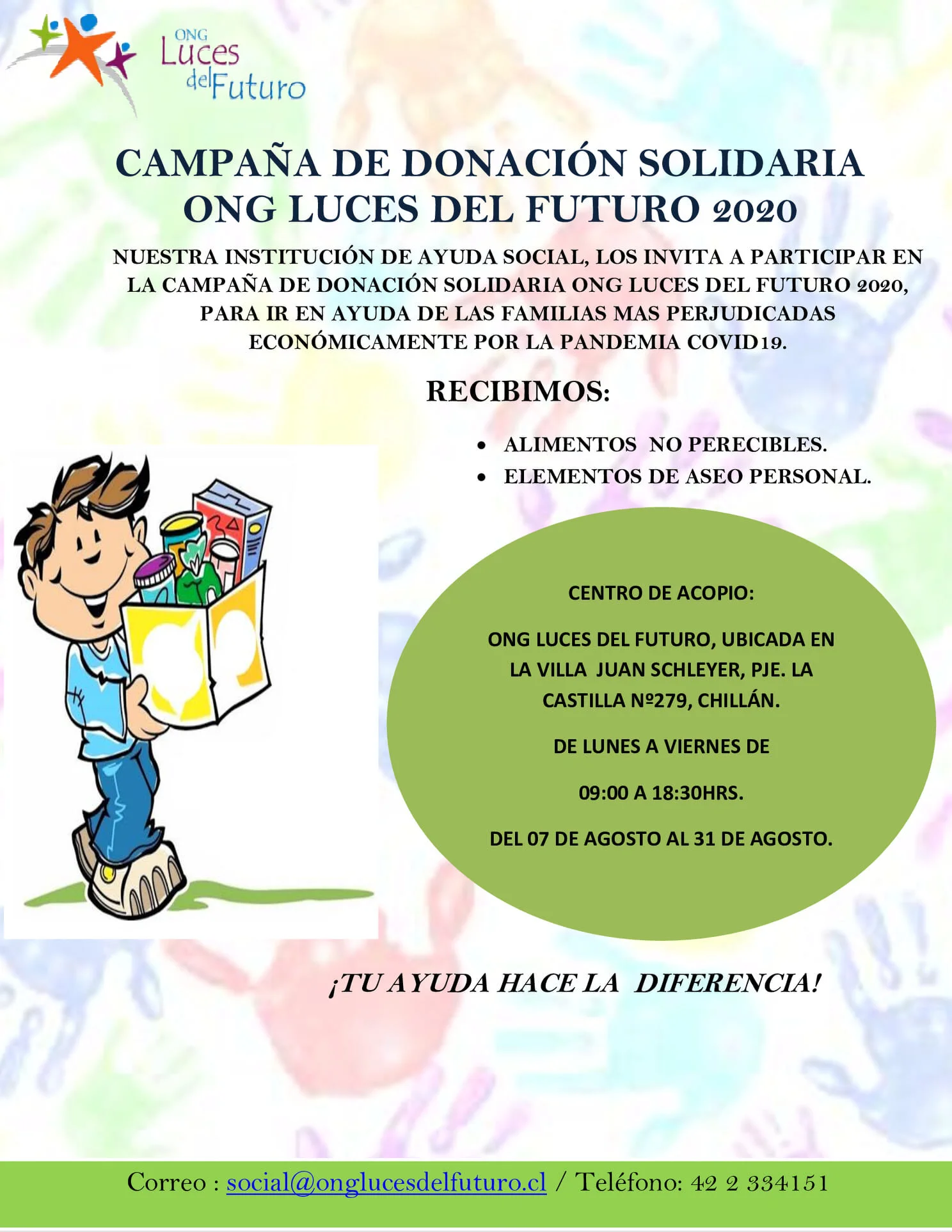 Campaña de donación solidaria ONG luces del futuro 2020